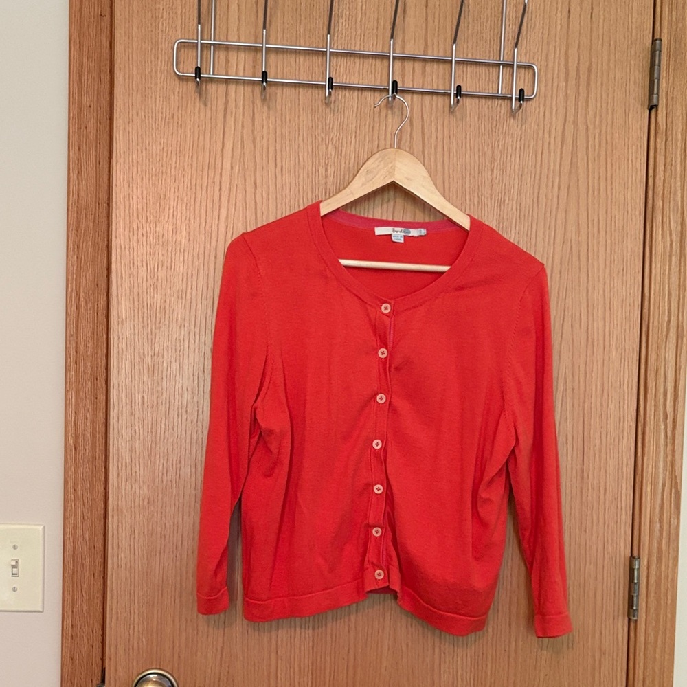Boden Vibrant Orange Cardigan Sweater ribbon placket size 14